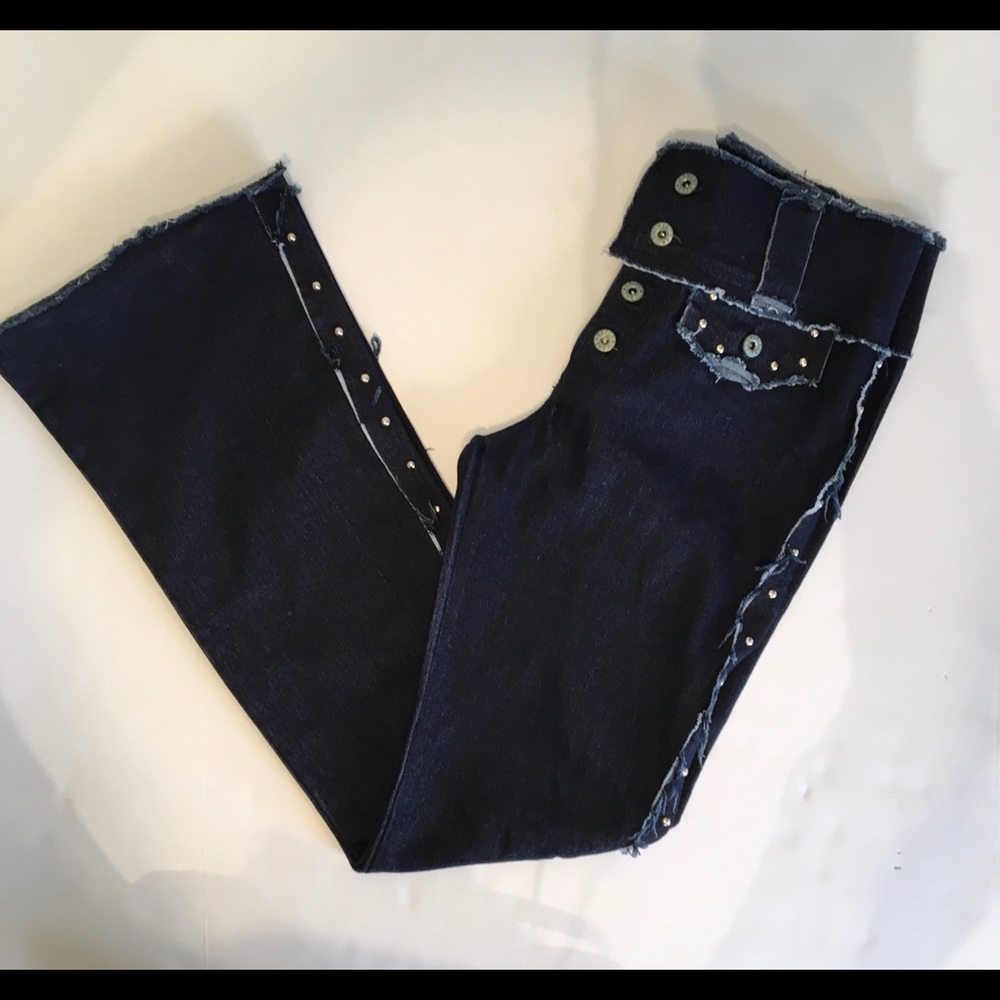 Lazer Flare Jeans Raw Hem & Trim Button Fly